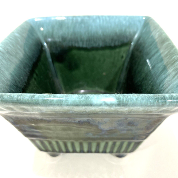 Hull USA Art Pottery Footed Planter #A2 Small Olive Green Drip Glaze Mid Century - Picture 5 of 9